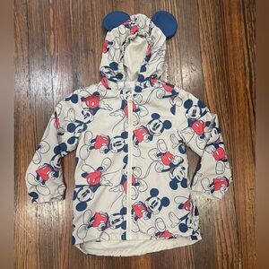 Disney Mickey Mouse Hooded Windbreaker Zip Up Jacket Sz 4T With Ears